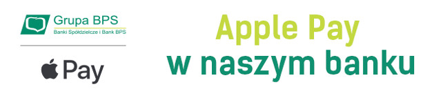 Logotyp Grupy BPS oraz Apple Pay z dopiskiem "Apple Pay w naszym banku".